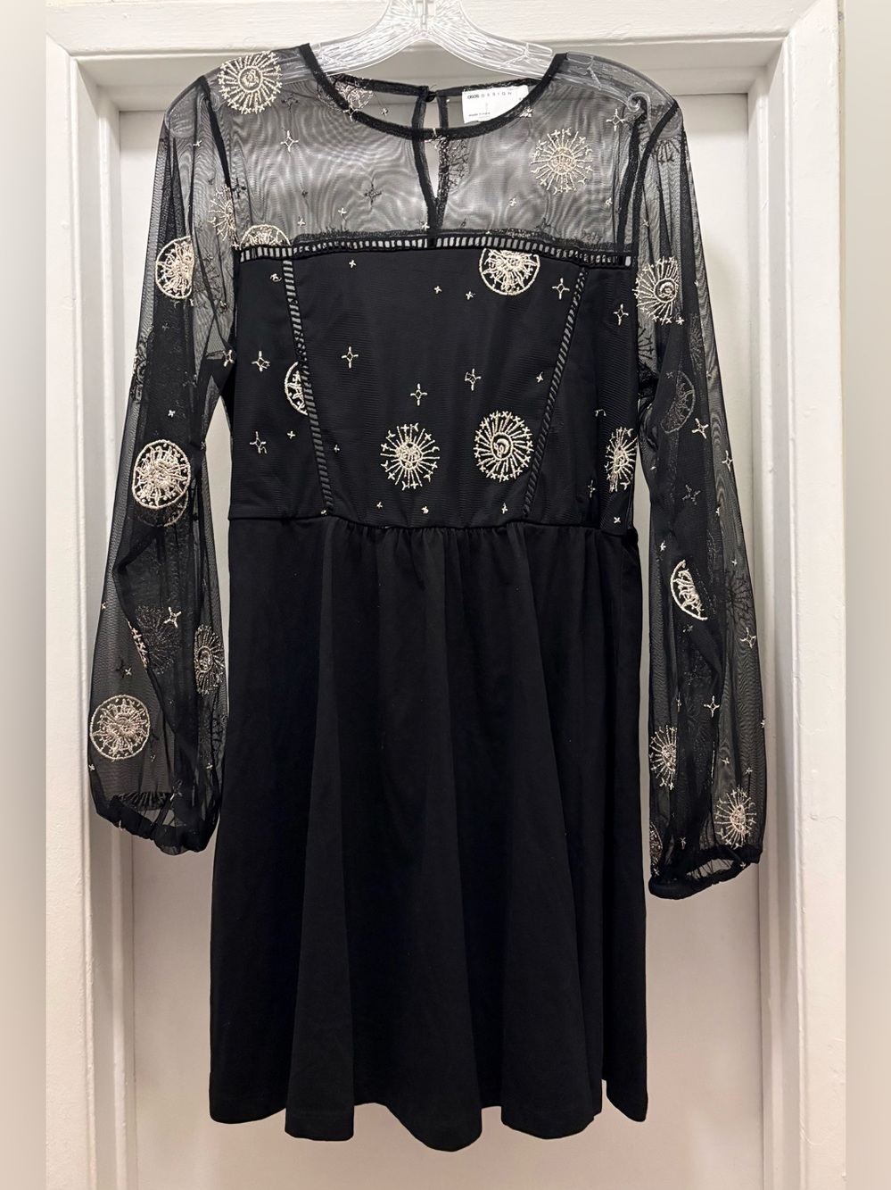 ASOS Black Mini Dress with Silver Celestial Embroidery Witchy, Whimsygoth, - Picture 2 of 9